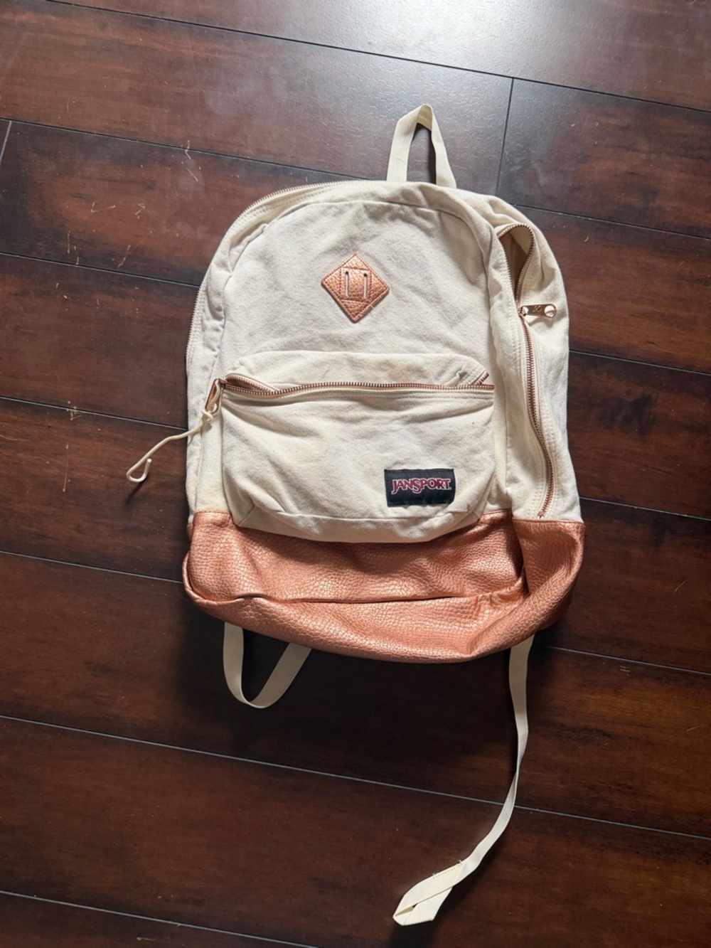 Jansport Cream Backpack with Rose Gold Base